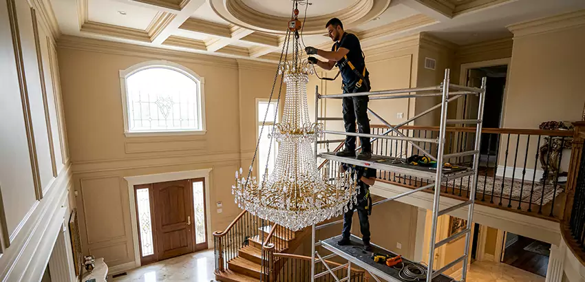 Two-Story Foyer Chandelier Installation in Farmington